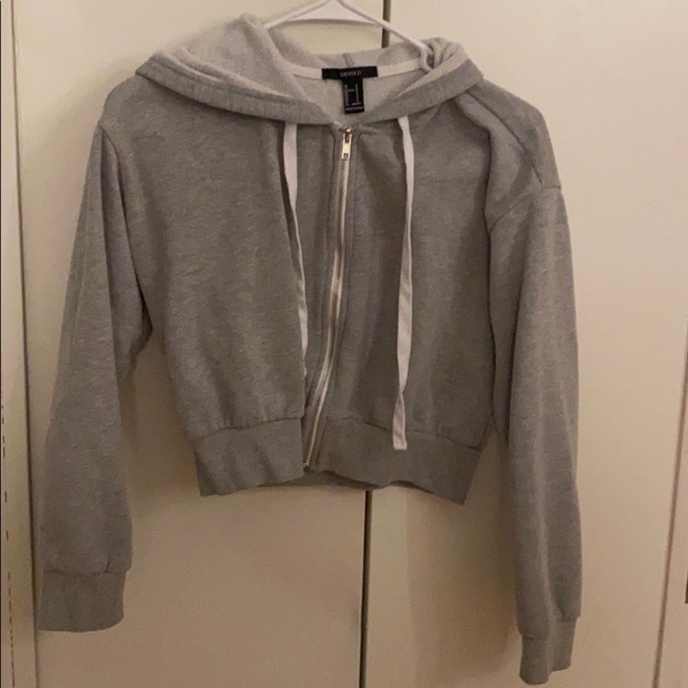 Gray cropped zip up